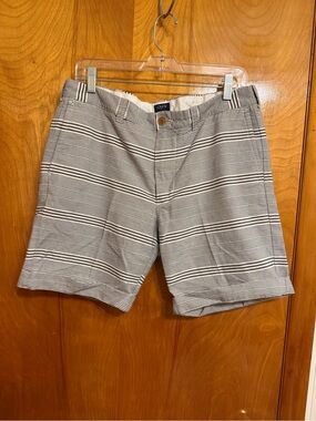 J. Crew Men's Gray and White Striped Flat Front Shorts